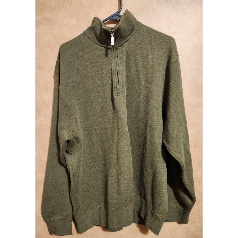 Orvis Mens Olive Green Heather 1/4 Zip Cotton Pullover Sweater Size Large